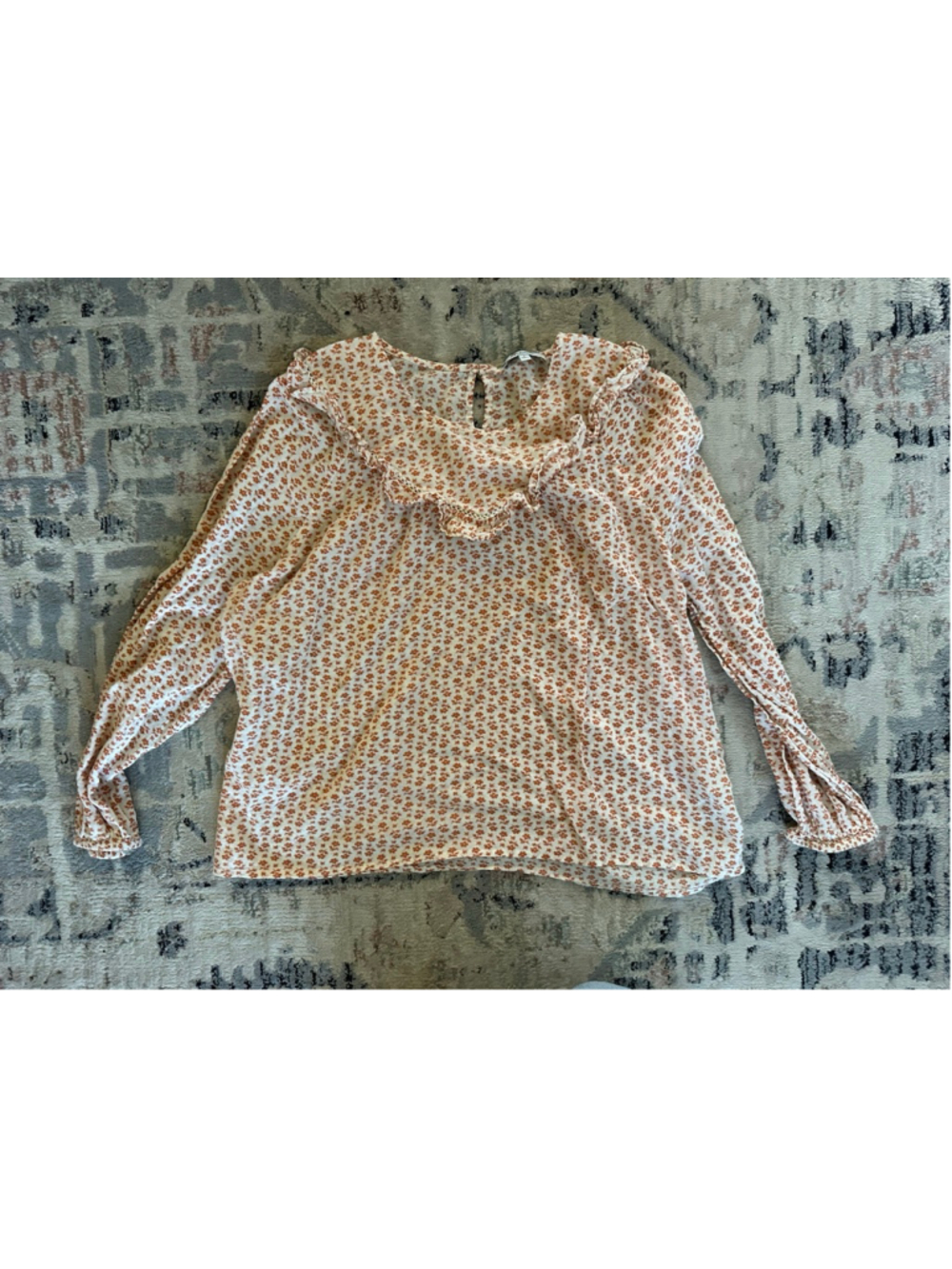 Women's Madewell Floral Ruffle Blouse in White and Orange, Size L